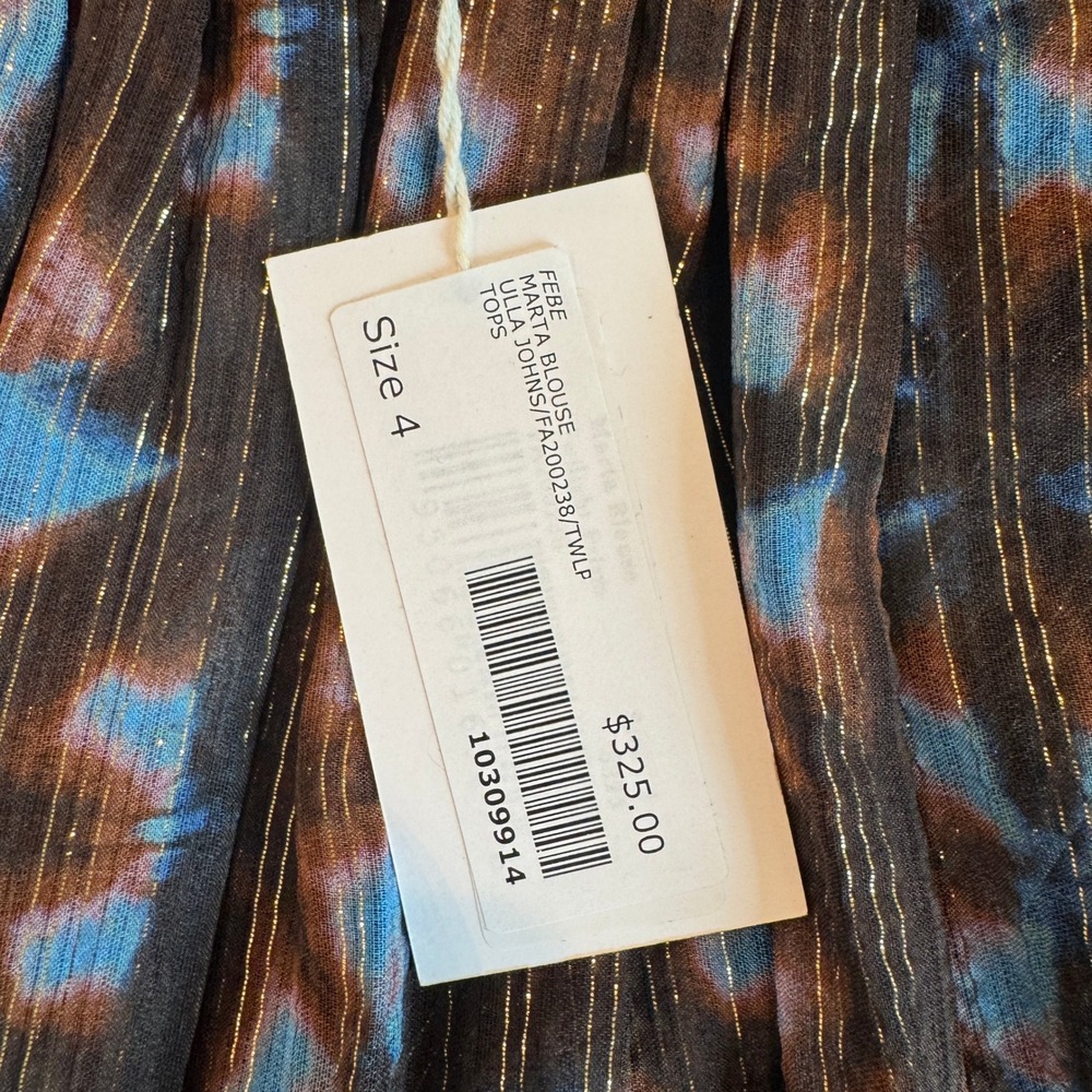 Ulla Johnson Marta Blouse Size 4 Twilight Prism Metallic Flutter Sleeve Silk NWT - Picture 9 of 12